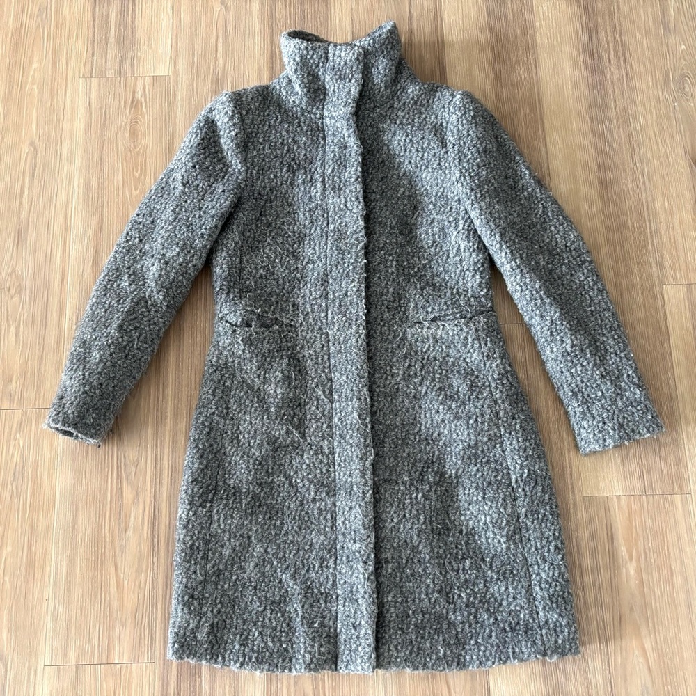 Vintage H&M Coat Gray Wool Blend Boucle Overcoat Womens 6 Cottagecore Classic